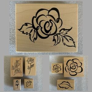 🌹PSX • Brushstroke Rose Wood Mounted Rubber Stamp Bundle